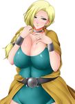  1girl bianca blonde_hair breasts bursting_breasts cleavage dragon_quest dragon_quest_v earrings huge_breasts jewelry saogokushi simple_background skin_tight 
