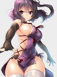  :&lt; ao_no_kiseki bare_shoulders breasts closed_mouth eiyuu_densetsu fingerless_gloves gloves large_breasts long_hair naso4 purple_eyes purple_hair rixia_mao serious sideboob solo thighhighs thighs v-shaped_eyebrows white_legwear wide_hips 