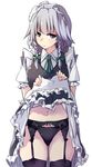  braid garter_belt highres izayoi_sakuya kamukamu_(ars) lace-trimmed_garter_belt maid maid_headdress panties short_hair silver_hair skirt skirt_lift solo thighhighs thighs touhou twin_braids underwear 