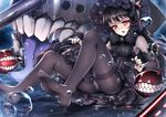  black_hair chestnut_mouth dress feet gothic_lolita horn horns isolated_island_oni kantai_collection lolita_fashion long_hair no_shoes panties panties_under_pantyhose pantyhose pantyshot red_eyes shinkaisei-kan solo tea_cake thighband_pantyhose underwear 