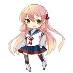  akashi_(kantai_collection) bad_id bad_pixiv_id chibi green_eyes hair_ribbon hip_vent kantai_collection koko_1224 long_hair looking_at_viewer lowres open_mouth pink_hair ribbon school_uniform serafuku skirt smile solo thighhighs tress_ribbon 