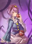  apple eredhen eyeball food fruit hair_ribbon heart komeiji_satori long_sleeves looking_at_viewer pink_eyes plant purple_hair ribbon shirt skirt solo third_eye touhou vines wide_sleeves 