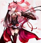  bare_shoulders commentary_request detached_sleeves dress highres kafi krul_tepes long_hair owari_no_seraph pink_hair pointy_ears red_eyes solo thighhighs 
