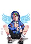  absurdres bike_shorts flat_chest goggles graffiti highres mikado_ryouma multicolored_hair my_little_pony my_little_pony_friendship_is_magic personification rainbow_dash short_hair solo wings 