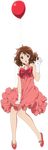  ballet_slippers balloon bow brown_eyes brown_hair dress full_body gloves hibike!_euphonium looking_at_viewer official_art oumae_kumiko plantar_flexion red_dress ribbon short_hair solo transparent_background waving wavy_hair 