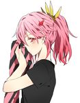  alternate_hairstyle ariilha12 guilty_crown hair_ornament hairclip looking_at_viewer pink_hair ponytail red_eyes solo towel yuzuriha_inori 