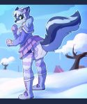  anthro blush canine clothed clothing cuddlehooves diaper embarrassed female fully_clothed mammal outside snow solo wolf 