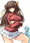  brown_eyes brown_hair camera can't_be_this_cute hairband koizumi_itsuki long_hair nagato_yuki-chan_no_shoushitsu one_eye_closed ore_no_imouto_ga_konna_ni_kawaii_wake_ga_nai parody shinshin suzumiya_haruhi suzumiya_haruhi_no_shoushitsu suzumiya_haruhi_no_yuuutsu sweater thighs turtleneck 