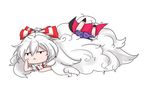  :&lt; arm_support bad_id bad_pixiv_id bow cape fluffy fujiwara_no_mokou hair_bow jitome long_hair multiple_girls shirt skirt touhou usami_sumireko very_long_hair white_hair yonerinoko_(banberabu) 