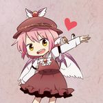  animal_ears animal_on_arm bird bird_ears bird_on_arm bird_wings blush eurasian_tree_sparrow green_nails hat_feather heart mystia_lorelei nail_polish open_mouth pink_hair solo sparrow touhou wings yamabuki_(yusuraume) yellow_eyes 