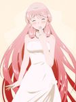  akashi_(kantai_collection) bare_shoulders blush breasts bridal_veil bride closed_eyes dress enami_(e373) facing_viewer flower hair_ribbon jewelry kantai_collection long_hair medium_breasts pink_hair ribbon skirt smile solo tress_ribbon veil wedding_dress 