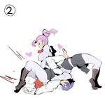  2girls boots breasts combined_attack from_behind german_suplex gundam gundam_build_fighters kamiki_sekai large_breasts multiple_girls name_john pantyhose ponytail purple_hair sano_keiko_(gundam_bf) school_uniform shigure_mahiru sitting sitting_on_face sitting_on_person suplex 