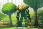  building day giant golem highres oct_(isiisi) original scenery stairs temple tree 