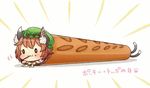  1girl :3 animal_ears brown_hair cat_ears cat_tail chen commentary dress food food_on_face green_hat hat ibaraki_natou jewelry long_sleeves mob_cap multiple_tails nekomata red_dress short_hair single_earring solo tail touhou two_tails 