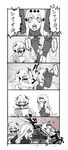  5koma aircraft_carrier_oni aircraft_carrier_water_oni anger_vein bare_shoulders comic detached_sleeves dress fig_(lchijiku) greyscale kantai_collection long_hair midway_hime monochrome multiple_girls one_side_up punching sailor_dress shaded_face shinkaisei-kan slapping translated trembling 