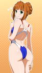  alternate_hairstyle ass brown_hair competition_swimsuit double_bun from_behind green_eyes highleg highleg_swimsuit idolmaster idolmaster_(classic) long_hair one-piece_swimsuit solo swimsuit takatsuki_yayoi tengu_(tetuo_kun) 