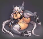  bitter_joy breasts cameltoe cleavage curvy full_body gradient gradient_background huge_breasts kruth666 long_hair looking_at_viewer lying mecha_musume on_side original plump silver_eyes silver_hair solo spread_legs thick_thighs thighhighs uncensored very_long_hair white_eyes wide_hips 