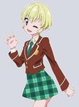  aikatsu! aikatsu!_(series) blonde_hair etoile_academy_uniform hattori_yuu one_eye_closed purple_eyes school_uniform short_hair solo tonbi 