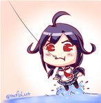  ahoge artist_name commentary fishing_hook fishing_line flower hair_flaps kantai_collection lowres neckerchief pantyhose purple_hair red_eyes skirt solo splashing taigei_(kantai_collection) twofish224 