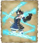  azure_striker_gunvolt black_hair bloodstained:_ritual_of_the_night blue_eyes brown_hair company_connection concept_art detached_sleeves gauntlets gradient_hair hair_between_eyes hair_ornament miriam_(bloodstained) multicolored_hair natsume_yuji official_art short_hair solo stained_glass 