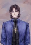  brown_eyes brown_hair cross cross_necklace fate/stay_night fate_(series) highres jewelry kotomine_kirei male_focus necklace solo xiongmaojun115 