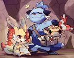  angry bow bowtie chingling dewott dirty eulette fang fennekin injury no_humans pokemon pokemon_(game) poster side_bag smile tail topknot twin_braids 