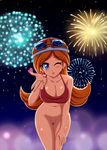  bottomless breasts fireworks gradient gradient_background large_breasts looking_at_viewer mona mona_(warioware) nintendo outdoors photoshop pussy sigurd_hosenfeld sigurdhosenfeld sky solo uncensored wario_ware warioware wink 