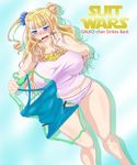  asymmetrical_hair blue_eyes blush brand_name_imitation breasts cameltoe camisole clothes_hanger curvy galko highres huge_breasts long_hair makkuro_rokusuke one_side_up oshiete!_galko-chan panties pink_panties scrunchie side_bun solo star_wars thick_thighs thighs underwear 