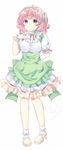  apron bad_id bad_pixiv_id bangs blush full_body green_eyes hairband highres lolita_hairband looking_at_viewer momoirone original pink_hair puffy_short_sleeves puffy_sleeves shoes short_hair short_sleeves simple_background sketch socks solo standing white_background white_legwear wrist_cuffs 