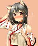  animal_ears blush breasts cat_ears cat_tail choker collarbone detached_sleeves flying_sweatdrops grey_hair hair_ornament hairclip hand_on_own_head haruna_(kantai_collection) highres kantai_collection large_breasts long_hair orange_eyes simple_background solo sweat tail translated tsukui_kachou 