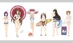  6+girls absurdres alternate_costume ball barefoot beachball bikini clothes_around_waist denim denim_shorts double_bun failure_penguin hair_bun hat highleg highleg_swimsuit highres i-58_(kantai_collection) innertube jacket jacket_around_waist kantai_collection long_hair luggage md5_mismatch miss_cloud multiple_girls nagato_(kantai_collection) naka_(kantai_collection) navel one-piece_swimsuit ponytail reon-shi ro-500_(kantai_collection) rubber_duck ryuujou_(kantai_collection) sandals short_hair shorts surfboard swimsuit taigei_(kantai_collection) twintails umbrella yamato_(kantai_collection) yukkuri_shiteitte_ne 