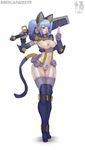  animal_ears banned_artist belt_pouch blue_eyes blue_hair boots breastless_clothes breasts cat_ears elbow_gloves elbow_pads food gloves huge_weapon knee_boots medium_breasts nipples no_panties original over_shoulder paul_kwon popsicle pouch project_mekanizer pubic_hair pussy sidelocks solo standing sword tail thigh_gap thighhighs twintails weapon weapon_over_shoulder whisker_markings 