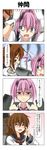  4koma brown_hair closed_eyes comic crying crying_with_eyes_open folded_ponytail gloves grey_eyes highres ikazuchi_(kantai_collection) inazuma_(kantai_collection) kantai_collection multiple_girls neck_ribbon open_mouth pink_hair ponytail rappa_(rappaya) red_ribbon ribbon scared shiranui_(kantai_collection) tears torn_clothes translated 