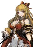  bare_shoulders breasts brown_hair character_doll cleavage empty_eyes gloves granblue_fantasy katalina_aryze large_breasts long_hair navel pupps red_eyes simple_background smile solo vira_lilie white_background 