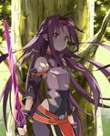  breastplate detached_sleeves fingerless_gloves gloves hairband highres keiji_(thefrontofarmament) leotard long_hair pointy_ears purple_hair red_eyes sword sword_art_online weapon yuuki_(sao) 