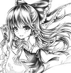  ascot bad_id bad_pixiv_id bow detached_sleeves graphite_(medium) greyscale hair_bow hair_tubes hakurei_reimu lakestep55 long_hair looking_at_viewer monochrome parted_lips ponytail skirt skirt_set solo touhou traditional_media yin_yang 