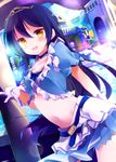  :d black_hair gloves idol llaoi_h long_hair love_live! love_live!_school_idol_project midriff music_s.t.a.r.t!! navel open_mouth smile solo sonoda_umi tiara yellow_eyes 