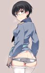  ass back-print_panties black_eyes black_hair blush butt_crack eini_a_lukkanen em glasses no_pants panties pantyhose pantyhose_pull print_panties short_hair solo standing underwear uniform world_witches_series 