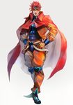  cape dio_brando full_body gradient gradient_background hands_on_hips headband higurehiiro jojo_no_kimyou_na_bouken knee_pads male_focus palette_swap pointy_shoes red_hair shoes solo wrist_cuffs 