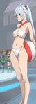  akinbo_(hyouka_fuyou) alternate_costume alternate_hairstyle bad_id bad_pixiv_id ball beachball bikini blush breasts cleavage hair_bobbles hair_ornament halter_top halterneck headgear highres honey_jacket large_breasts little_prim long_hair matoi_(pso2) multiple_girls navel o-ring o-ring_bottom o-ring_swimsuit o-ring_top patty_(pso2) phantasy_star phantasy_star_online_2 red_eyes silver_hair swimsuit tiea twintails underboob wide-eyed 