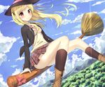  bad_id bad_pixiv_id blonde_hair broom broom_riding hair_ornament hairclip hat long_hair long_legs looking_at_viewer red_eyes rong_yi_tan school_uniform shiraishi_urara sidesaddle smile solo witch_hat yamada-kun_to_7-nin_no_majo 