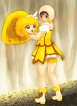  big_hair blonde_hair cosplay costume cure_peace kigurumi kise_yayoi open_mouth precure smile_precure! solo sweat 