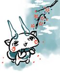  flower from_above furoshiki komasan limited_palette looking_up no_humans open_mouth solo standing tree_branch youkai youkai_watch 