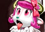  baseball_cap buffalo_bell cupping_hands furry hat horns kaze_fukeba_nanashi mascot nippon_professional_baseball open_mouth orix_buffaloes pink_eyes pink_hair solo tongue tongue_out 