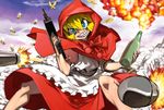  blonde_hair blue_eyes bug bulleta butterfly dress explosion hood insect red_dress smile solo vampire_(game) weapon ysk! 