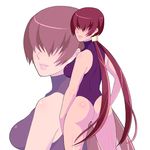  ass breasts brown_hair earrings from_behind hair_over_eyes jewelry kagetomo_seiko leotard lips long_hair looking_back medium_breasts shermie solo split_ponytail the_king_of_fighters thong_leotard zoom_layer 