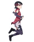  arm_warmers black_eyes black_hair boruto:_the_movie child forehead_protector full_body glasses kunai looking_at_viewer naruto official_art shorts simple_background solo thighhighs toeless_legwear uchiha_sarada weapon 