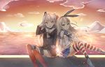  amatsukaze_(kantai_collection) amemiya_ruki blonde_hair brown_eyes gloves hairband kantai_collection long_hair multiple_girls shimakaze_(kantai_collection) silver_hair two_side_up 