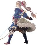  1boy bow_(weapon) brown_hair fire_emblem fire_emblem_if japanese_clothes kozaki_yuusuke long_hair nintendo official_art ponytail simple_background takumi_(fire_emblem_if) weapon 