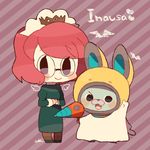  animal_ears blush bunny_ears character_name chiyoko_(oman1229) commentary_request glasses helmet misora_inaho open_mouth pantyhose protected_link red_hair short_hair spacesuit usapyon watch wristwatch youkai youkai_watch youkai_watch_(object) youkai_watch_3 